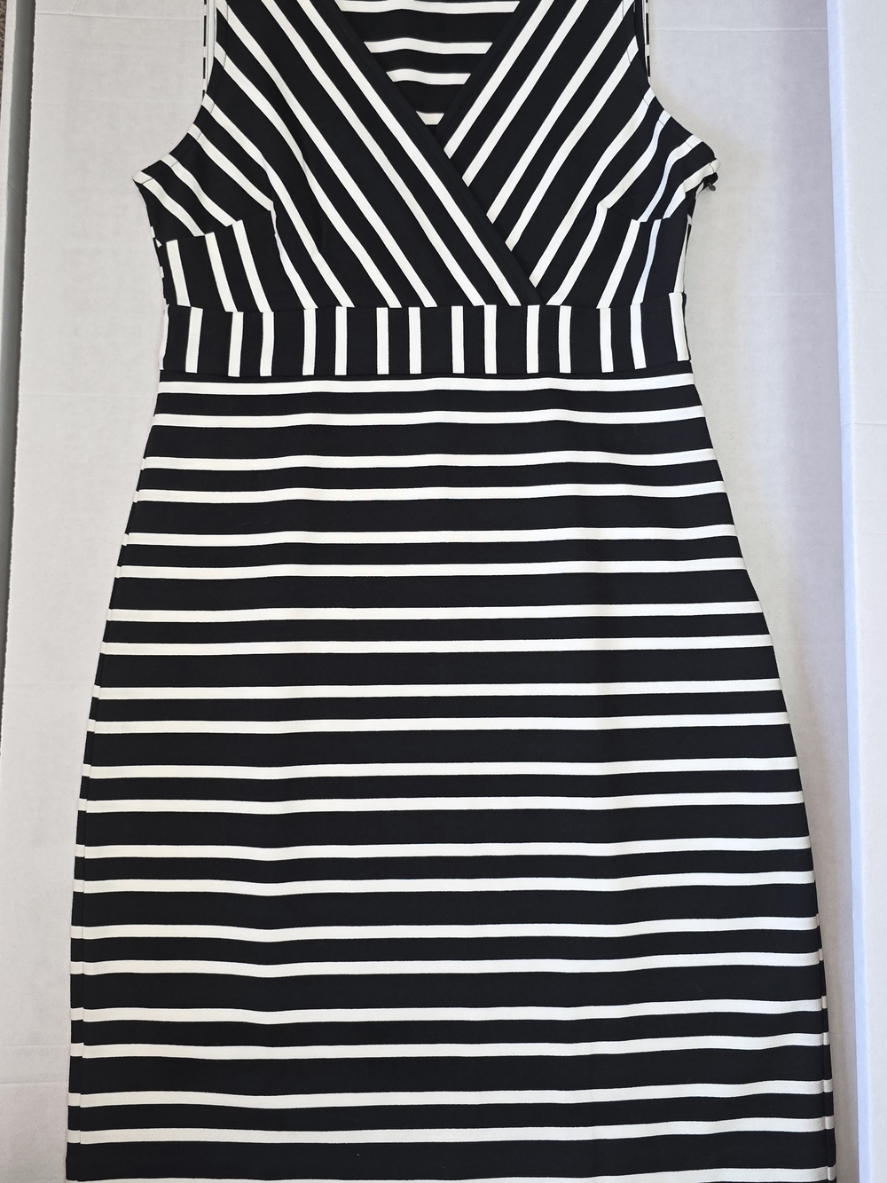 Ann Taylor Black & White Striped Wrap-Style Sheath Dress